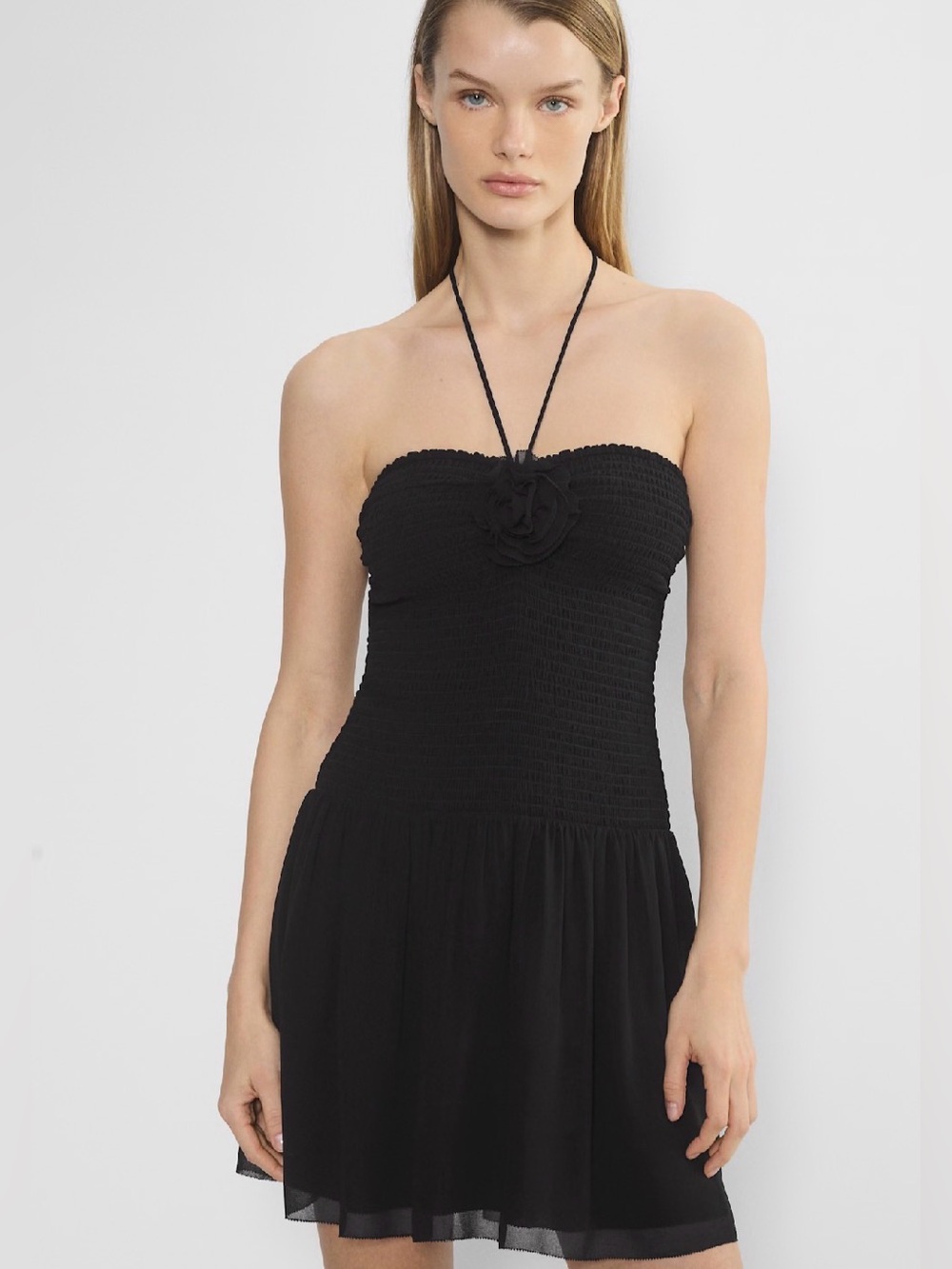 Aritzia pippa fit and flare chiffon mini dress black size small new with tags